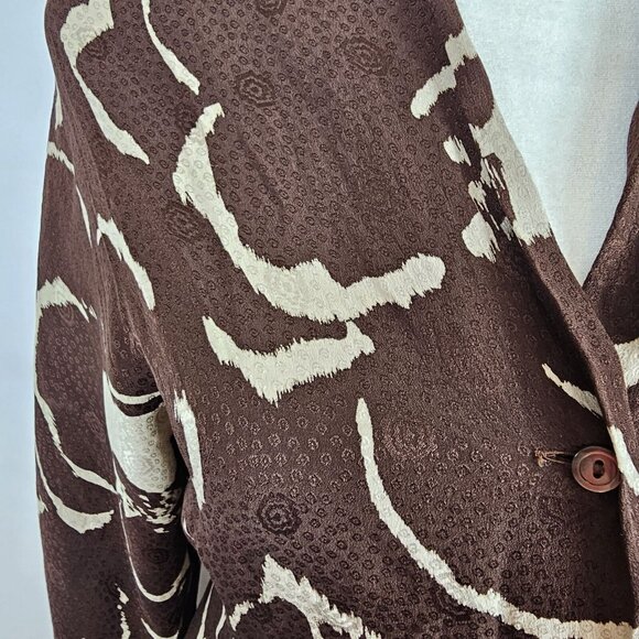 Max Mara Women's US 14 Pure Silk Blouse  Italy Swirl Brown Business Casual Top - Picture 5 of 16